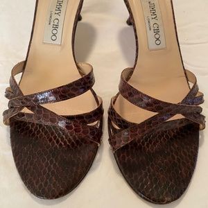 JIMMY CHOO Heels Slides Brown Croco Size 37.5